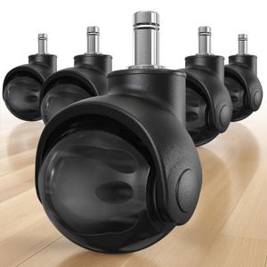 HOLKIE Office Chair Wheels Replacement 11x22mm Universal Fit 2 Inch Rubber Heavy Duty Casters for Carpet Hardwood Floors Gaming Desk Chair Roller Wheels Set of 5 Black Ball Casters Smooth & Silent