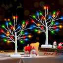 TURNMEON 2 Pack Prelit Lighted Birches Tabletop Christmas Tree with 48 Multicolor Lights, Mini Small Christmas Tree Battery Operated, Adjustable Branches, Home Xmas Indoor Table Decor 18 Inch