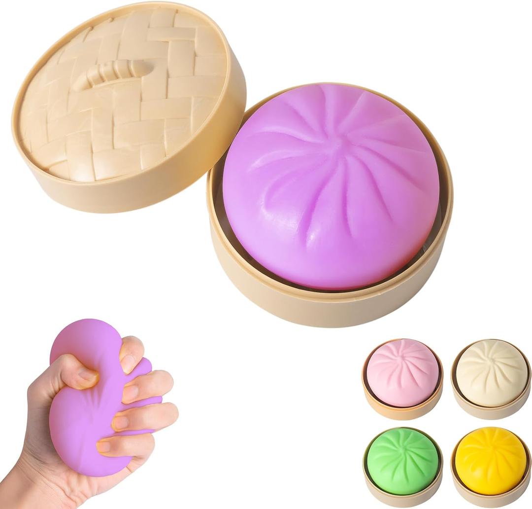Dumpling Squishy, Mystery Squishy Dumpling Box, Fidget Toys Adults & Teens, Easter Basket Stuffers, Stocking Stuffers, Sensory Stress Ball Squeeze Toys for Stress Relief (Deep Purple)