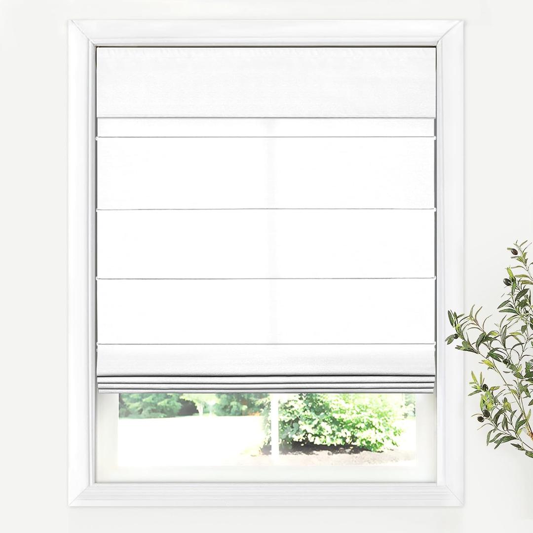 LazBlinds Cordless Roman Shades for Windows, Light Filtering Thermal Insulated Window Blinds, Lightweight Fabric Blinds for Indoor Windows, 36" W x 60" H, White
