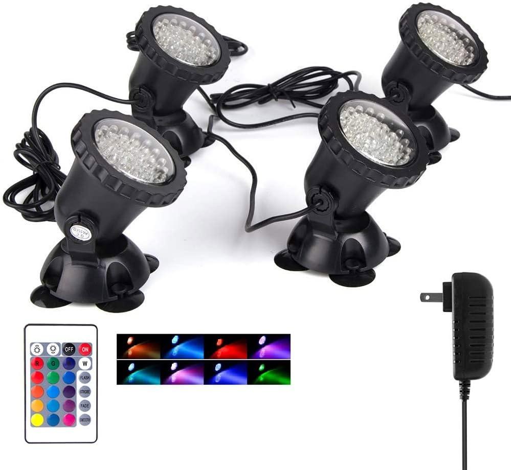 SHOYO Color Changing Pond Lights, 12W LED Spot Lights IP68 Waterproof Underwater Multi-Color Dimmable Memory Fountain Spotlights for Outdoor Halloween Landscape Decor, Set of 4