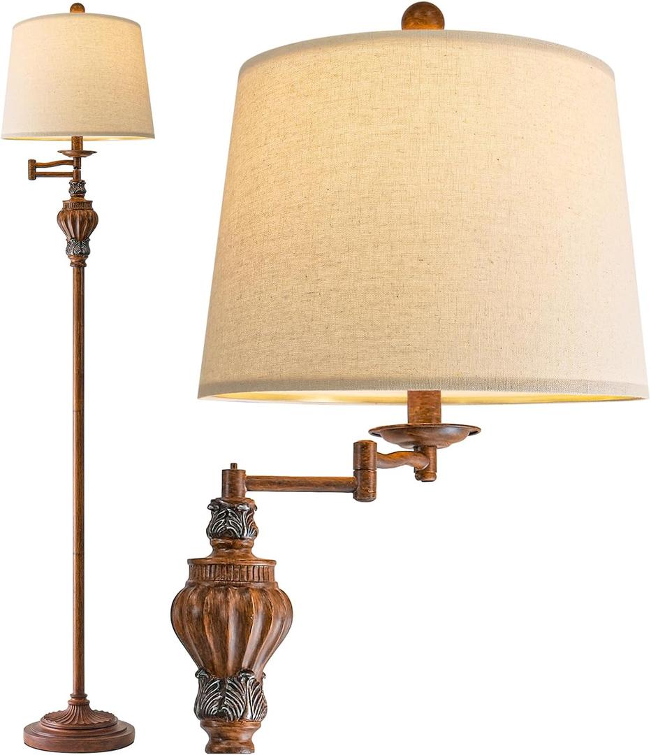 61" Vintage Floor Lamp with 350 Adjustable Swing Arm, Standing Lamp for Bedroom Living Room Bedside Tall lamp Nightstand Retro Farmhouse Mid Century Lamp Light Home Dcor Office Gifts (Wood Grain)