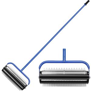 14ft Stainless Steel Lake Weed Roller, Beach Roller Lake Weed Remover, Rid Weeds Roots and Muck Buildup, 4 Aluminum Handles, 6 Preassembled Stainless Steel Blades, Super Easy Assembly, Blue.