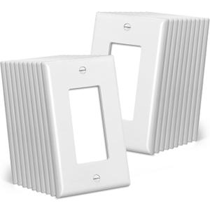 CML Mid-Size Decorator Wall Plates, 20 Pack Electrical Outlet Receptacle Covers, 1-Gang Switch Plates, Midway Size 3.18 x 5, Impact Resistant, Gloss Finish, White