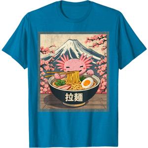 Unisex, Anime, Axolotl, Ramen, Black, Small, Short Sleeve, T-Shirt L