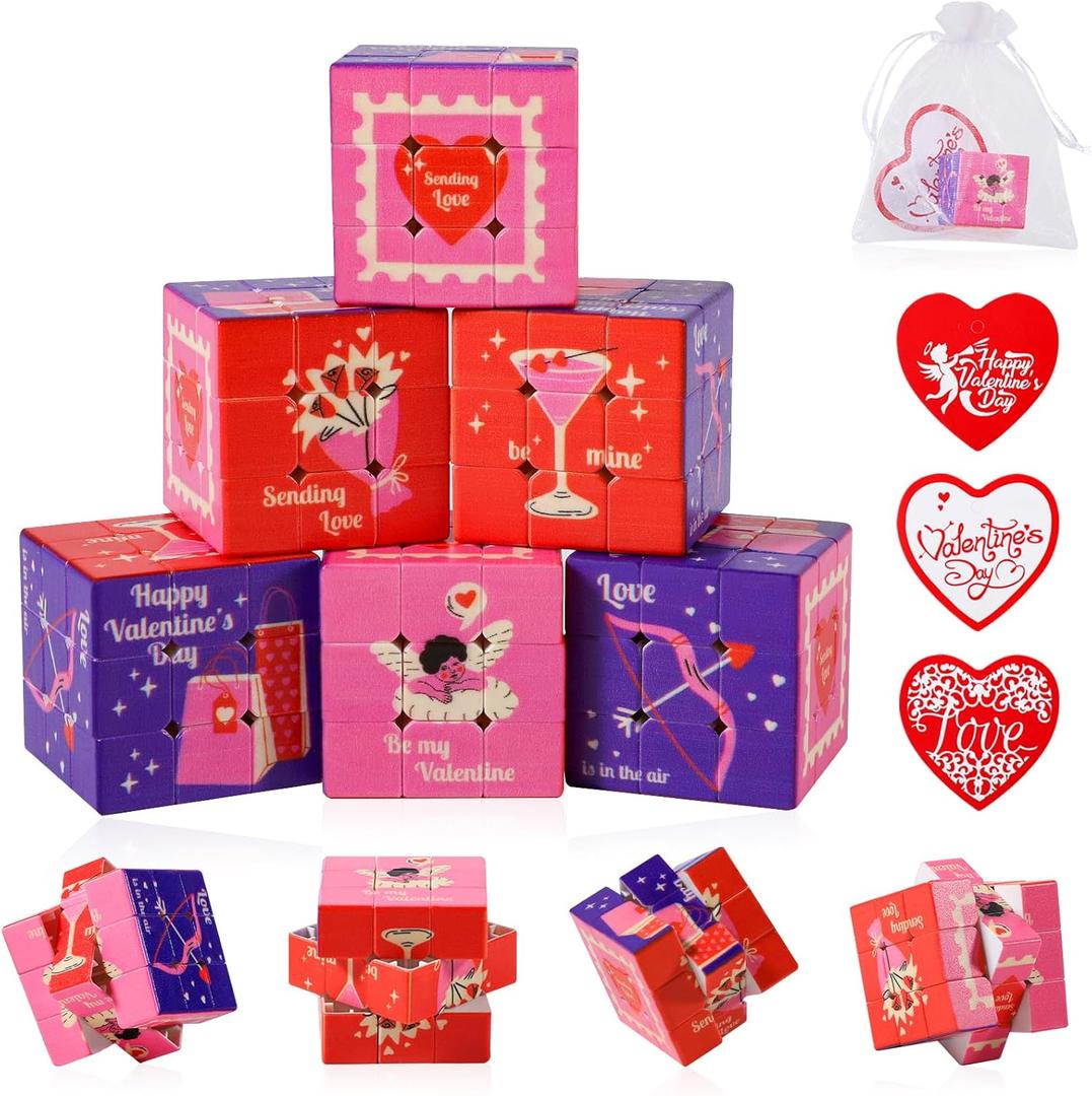 3 x 24 Pack Premium Valentine's Day Mini Cubes Set with Cards & Bags, 3x3x3 Puzzle Cubes (1.18 Inch) Heart-Themed Classroom Exchange Gifts, Valentines Gift, Bulk Party Favors, Goodie Bag Stuffers for Kids