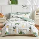 Joyreap Bed in a Bag Cotton, Dinosaur Theme Fresh Green, Twin Size 6-Piece Cotton Bedding Comforter Set for Kids Boys n Girls- 1 Comforter, 2 Pillow Shams, 1 Flat Sheet, 1 Fitted Sheet, 1 Pillowcase