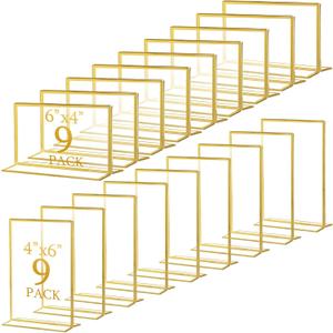 Hoteam 18 Pack Frame Acrylic Sign Holder Table Number Holders Wedding Sign Double Sided Picture T Shape Vertical Clear Stand for Restaurant Menu Home Photo Display (Horizontal, Vertical, 4 x 6 Inch)