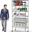 YNN Storage Shelves,6000Lbs 6 Tier Heavy Duty Metal Rolling Shelving Unit with Wheels & 8 Hooks, Adjustable Garage Wire Rack for Kitchen, Bathroom,Industrial,Pantry(36" W x 14" D x 72" H, Chrome)