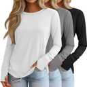 Huukeay 3 Pack Women's Long Sleeve Shirts with Thumb Holes, Cotton Casual Crew Neck Tunic Tops Fall Loose Y2k Trendy Outfits, XL