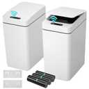 kaylowe Automatic Bathroom Trash Can 2.6 Gallon Touchless Garbage Cans with Lid 2 Pack Small Slim Motion Sensor Smart Commercial Trash Bin for Bedroom, Bathroom, Office, Living Room, White (Battery-White-2)
