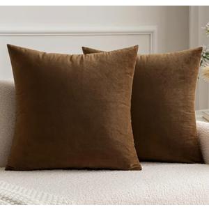MIULEE Pack of 2 Chocolate Velvet Throw Pillow Covers 20x21 Inch Soft Solid Decorative Square Set Cushion Cases for Couch Sofa Bedroom
