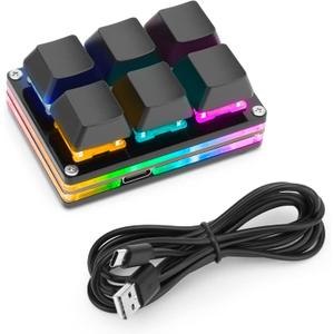 Ecarke Black White 6-Key Gaming Keyboard, USB Mini 6-Key Keypad Mechanical Gaming PC Keyboards Programming Macro with Software OSU HID Standard Keyboard.(Upgrade Cherry Shaft & RGB LED)