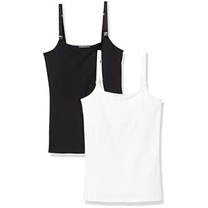 Amazon Essentials Women's Maternity Nursing Tops, Pregnancy Clothes with Adjustable Straps and Built-in Shelf Bra, Pack of 2, Black/White, X-Large