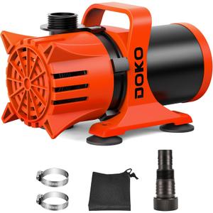 DOKO 4500GPH Submersible Water Pump, 180 Ajustable Pond Pump with 20FT Power Cord 220W Ultra Quiet Aquarium Pump for Pond, Fountain, Waterfall, Fish Tank, Hydroponic, Statuary, Orange Black