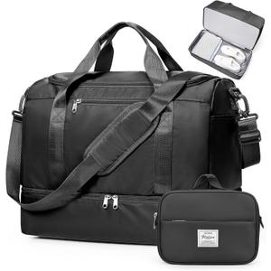 Travel Duffel Bag,Carry-On Overnight Weekender Bags with Shoes Compartment | Travel Bag with Wet Pocket & Toiletry Bag,For Spirit Airlines 18x14x8 Personal Item Bag,Small,Black