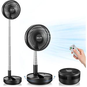 Belife X8 Portable Fan, 7200mAh Battery Powered Rechargeable, Oscillating USB Desk Floor Fan with Remote, Foldable Telescopic Fan for Home Bedroom Sleeping Office Camping Travel, 7.7" (Black)