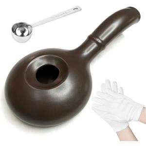 Ceramic Coffee Roaster Machine for Home Use, Handy Stovetop Coffee Bean Roaster with Extended Handle, Manual Coffee Baking Tool (511, brown)