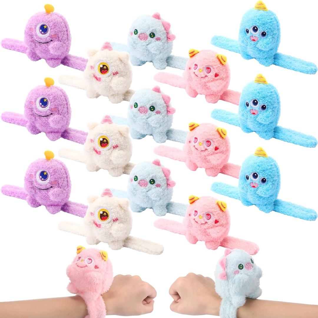 Sumind 15 Pcs Monster Stuffed Animal Slap Bracelets for Kids Cute Plush Animal Slap Bracelets Monster Party Favors Christmas Toy Bulk Christmas Goodie Bag Stuffers for Kids Halloween Xmas Gifts
