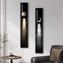 Framed Long Narrow Vertical Moon Wall Art Set of 2, Modern Black White Gold Bright Art Prints Paintings, Night Sea Landscape Pictures for Living Room Entryway Hallway Dining Room Bedroom Wall Decor, 8" W X 56" H
