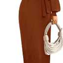 MIROL Women's 2026 Fall Sweater Dress Crew Neck Long Puff Sleeve Tie Waist Knit Midi Dress with Belt, Small