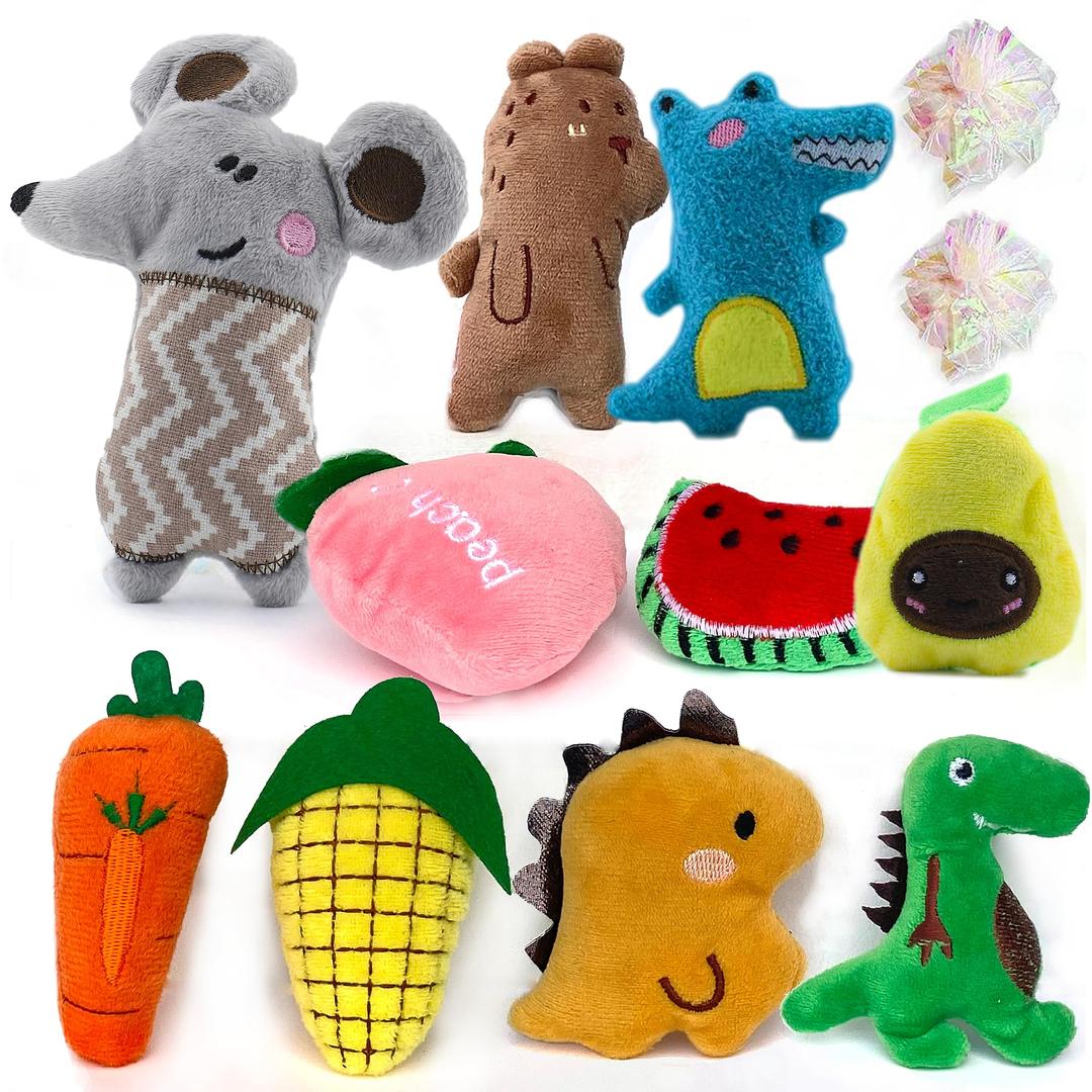 Cat Toys, Interactive Cat Toy for Indoor Cats, Soft and Durable Crinkle Sound Catnip Toys, Catnip Filled Mouse Cat Teething Chew Toy (Pack of 12) (002, Large)