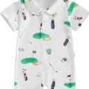 BHMAWSRT Baby Boy Golf Outfit ShortSleeve One-Piece Polo Shirt Jumpsuit Newborn Boy Summer Clothes (6-12 Months, White)