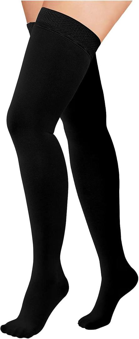 Compression Stockings for Women & Men, 15-20mmHg Thigh High Compression Socks,Closed Toe Medical Compression Socks with Silicone Dot Band-Best Support for Running Nursing Sports Varicose Veins, Large