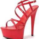 Women'S Strappy Round Open Toe Platform Stiletto Sandals Sexy Adjustable Ankle Strap High Heel Y2k Dress Sandals For Party Prom Party, Red, 8