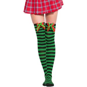 Holiday Hero Christmas Knee-High Socks, one pair, fits size 4-10, Sexy Stockings, Holiday Socks, Christmas Socks (Large, Black & Green Stripes)