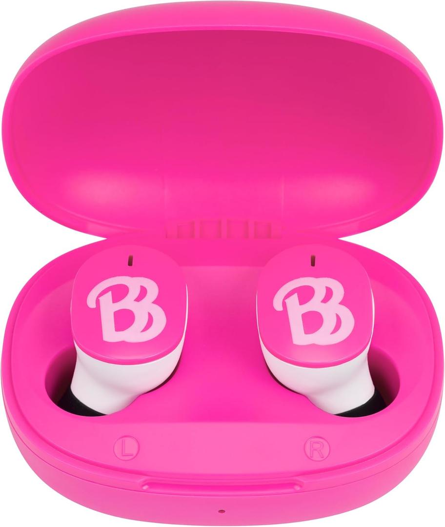 eKids Barbie Wireless Earbuds with Microphone, Bluetooth Earbuds with Charging Case for Ear Buds, Designed for School, Home, or Travel