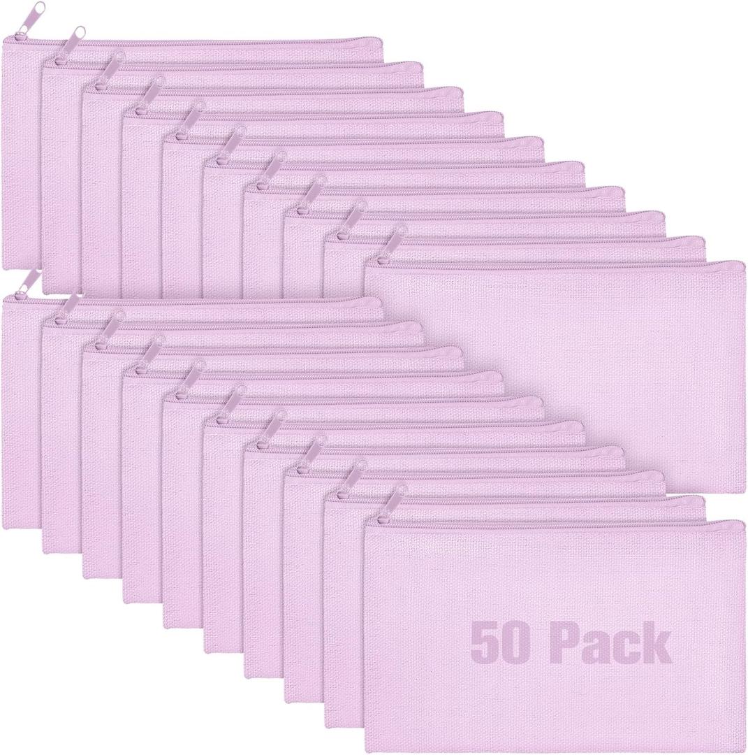 Frienda 50 Pcs Canvas Zipper Pouch Bulk Gift Graduation Father's Day Small Blank Pencil Pouch Makeup Bag Cosmetic Toiletry Bag for DIY Teacher Appreciation Stationary(Purple)