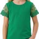 Noomelfish Girls Lace Short Sleeve T-Shirts Kids Summer Cute Tops Blouse(5-12 Years) (Green)