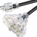 3FT 12/3 Extension Cord Heavy Duty Black 3-Outlet Indoor/Outdoor SJTW Lighted 12-Gauge Grounded Power Cable,12AWG 15 Amp, 1875 WattsUL ListedSafety