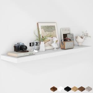 Fun Memories Floating Shelves - 12 Inch Rustic Wooden Wall Shelves - Extra Deeper & Thicker Wall Mounted Storage Shelf for Living Room, Kitchen, Farmhouse - 55" W x 12" D x 1.8" H - White