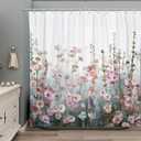 SUMGAR Colorful Flowers Shower Curtain for Bathroom Pink Floral Romantic Wildflower Plants Nature Scenery Decoration Curtain Set with Hooks, 72 x 72 inch