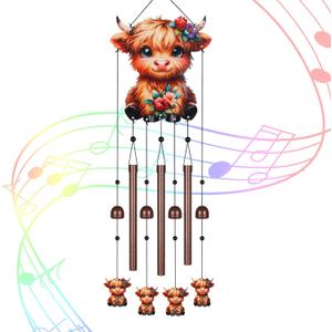 Gifts for Mom, Wind Chimes for Outside Perfect for Outdoor Gardens Patios Home Decor, Features Melodious Tones Create a Zen Atmosphere, Retirement Gifts for Women Men(Colorful Highland Cow