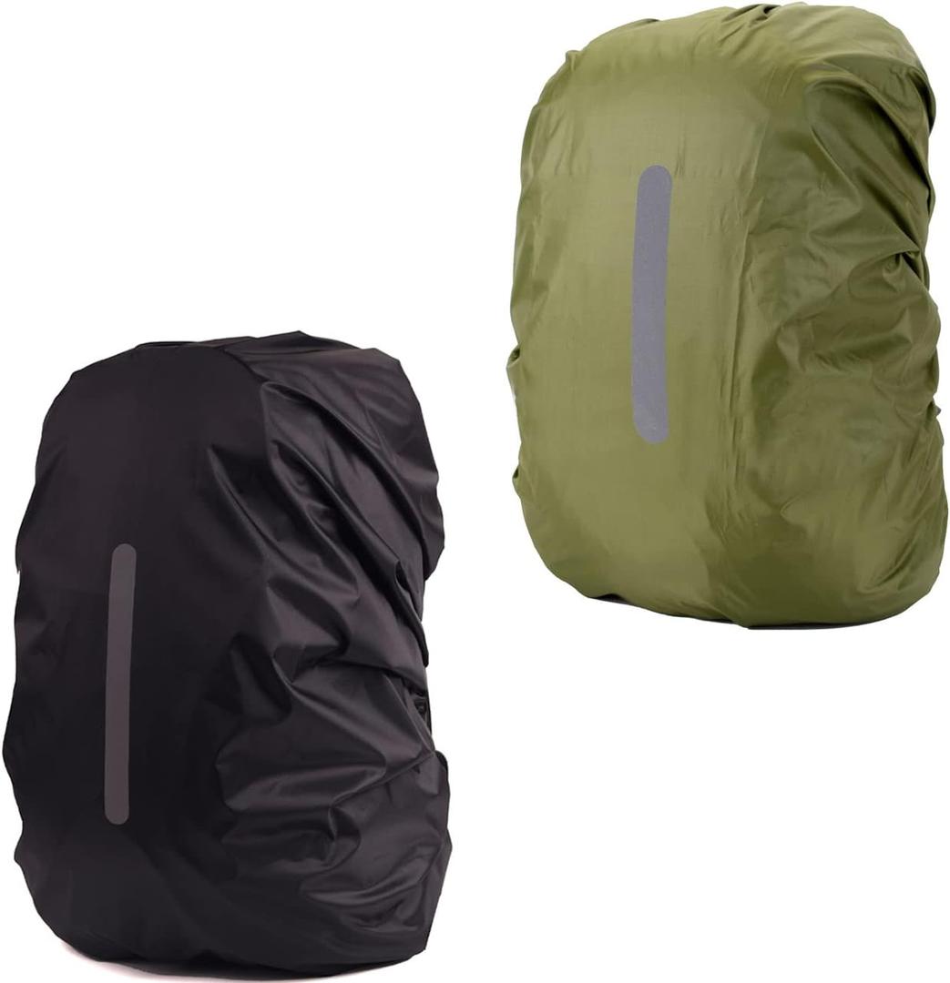 2 Pack Waterproof Rain Cover for Backpack, Backpack Rain Cover with Reflective StripRucksack Rain Cover for Bicycling/Hiking (1 Pcs Black + 1 Pcs Army Green), Size: L (For 40L-55L backpack)