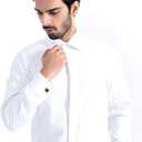 Alimens & Gentle Men's Dress Shirts French Cuff Long Sleeve Regular Fit Formal Tuxedo Cufflinks Shirt, White (Size 16" Neck 32"-33" Sleeve)