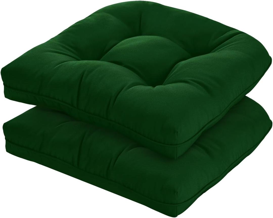 19x19 Outdoor Chair Cushions Set of 2, Tufted Wicker Patio Furniture Cushions, Thick Outdoor Seat Cushions for Lawn Chairs, Overstuffed and Water Resistant, Green