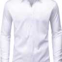 ROUWELL Men's White Dress Shirt Long Sleeve Non-Iron Wrinkle-Free Stretch Business Office Wedding Button Down Shirts XL