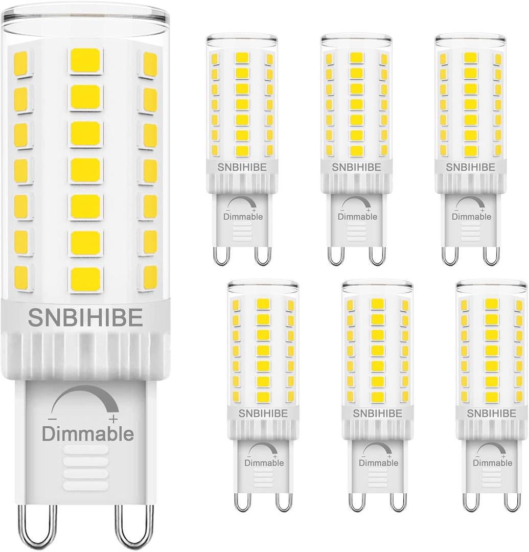 G9 LED Bulb Dimmable, 40 Watt T4 G9 Halogen Equivalent, No-Flicker, Daylight White 6000K, Ceramic Bi Pin Base, Chandelier Lighting, 120V 4W 450LM, 6-Pack