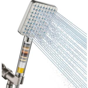 Cobbe Filtered Shower Head with Handheld, High Pressure 6 Spray Mode Showerhead with Filters, Water Softener Filters Beads for Hard Water - Remove Chlorine - Reduces Dry Itchy Skin, Brushed Nickel