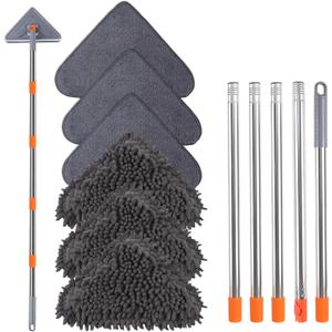 Wall Mop with 80 Inches Long Handle, Wall Cleaner Mop Tool for Window/Walls/Ceiling Fans/Dust/Baseboard/Floors Clean, 360 Ceilings Cleaner Tool Duster with Squeegee 6 Replacement Pads