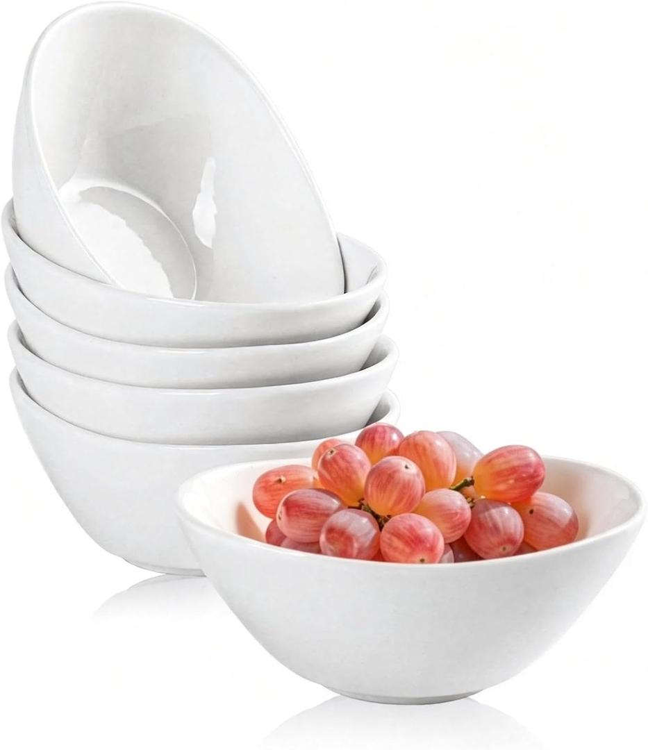 5.2 Inch Small White Porcelain Bowls, 8 OZ Serving Bowls Set of 6, Good for Sauce, BBQ, Ice Cream, Dessert and Cereal, Microwave, Dishwasher and Oven Safe