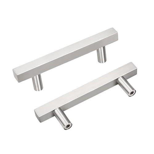 NIZADO 10 Pack Stainless Steel Cabinet Handles,3 Inch Satin Nickel Finish Drawer Pulls,Handles for Cabinets and Drawers,Square T Bar Cabinet Pulls, 5 Inch Overall Length