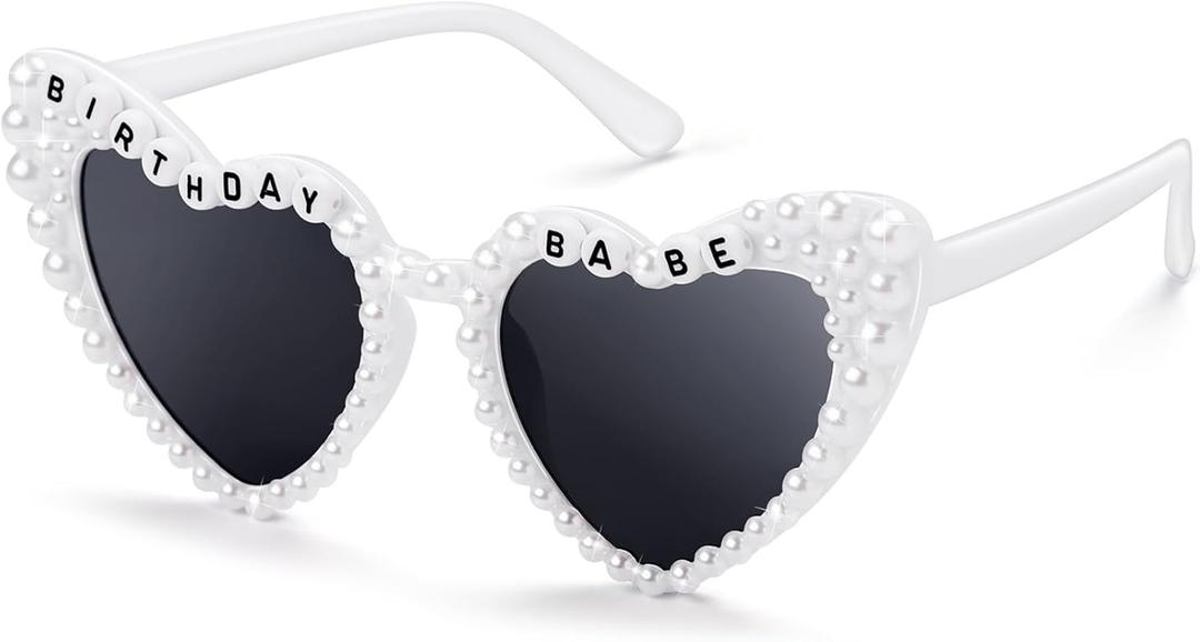 WantGor Birthday Glasses, Heart Sunglasses Birthday Babe Party Gift Accessories Favors for Women (White)