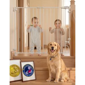 Babelio Removable & No Bottom Bar Baby Gate, 29-43", 36" H Hardware Mounted (Drill Needed)| Wide Walk-Thru| Auto-Close Safety Dog/Pet Gate for Stairs & Doorways (White)