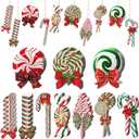 Macarrie 60 Pcs Christmas Candy Ornaments Candy Cane for Christmas Tree Ornaments Lollipop Hanging Wood Decorations Xmas Peppermint Cutouts(Vivid Style) (Green, White)