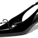 Coutgo Womens Slingback Kitten Low Heels Dress Shoes Closed Pointed Toe Bow Tie Slip on Office Work Pumps, Size 9